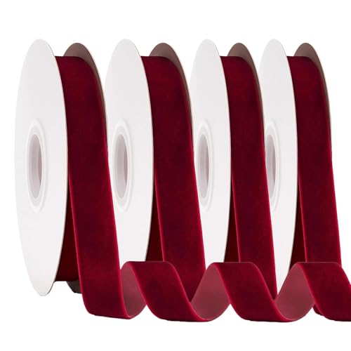 4PCS Samtband Rotes Schleifenband 2 cm/1.5cm x 5 Yard x 2 Luxuriöses Weiches Samtband für Geschenkverpackungen Festliche Dekorationen Bastelarbeiten Geburtstags- und Hochzeitsdekorationen.