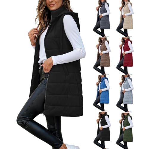 YRAETENM Long Puffer Vest Women Lightweight Hooded Warm Quilted Jackets - image 1