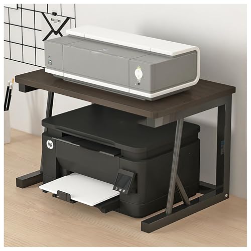 2段デスクトッププリンタースタンド、小さなスペースストレージオーガナイザー、3Dおよびレーザープリンター用木製水平ファイルキャビネット、スキャナー(ブラックウォールナット)