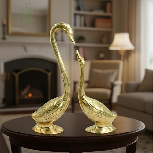 Image of Brass Swan Pair Statue | Hanso ke Jode | Vastu Shastra & Feng Shui Remedies | Home Decor | Showpiece | Vastu Remedy | Weight - 1100gm Approx