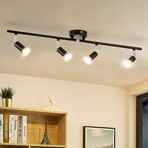 Bojim LED Deckenleuchte Drehbar, Deckenstrahler 4 Flammig Schwarz Warmweiß...