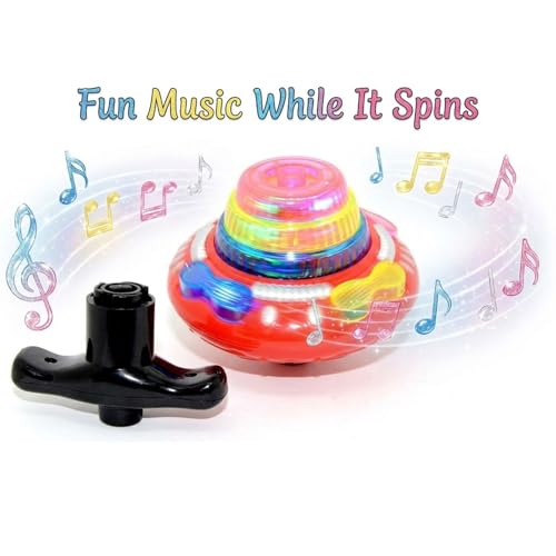 Image of Crackles LED Spinning Top Toy with Music & Laser Lights | Light Up Flash Top Gyro Spinner Toy for Kids | Battery Operated Musical Top for Boys Girls (Pack of 1)