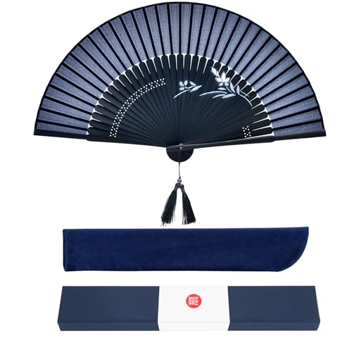 [Ganve] 扇子 メンズ 扇子 日本製 丈夫 人気 高級扇子 メンズ おしゃれ メンズ 扇子 袋付き ギフト箱付き 軽量 高級シルク扇子 紳士扇子 男性用 短地扇子 大きい 扇子 レディース 扇子 ユニセックス 扇子 プレゼント 父の日 花火大会用 お土産 浴衣 着物 和小物 夏の祭り 歌舞伎小物 熱中症対策 グッズ 持ち運びが容易 青い
