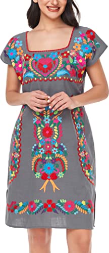 Image of YZXDORWJ Women Mexican Embroidered Dress Ruffle Collar Sleeveless