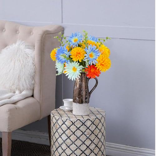 Image of Artificial Faux Gerbera Daisies Flowers Fake Silk Sunflower Spring Flowers Arrangements Cemetery Flowers for Grave Home Indoor Table Vase Wedding Party Decor(No Vase)