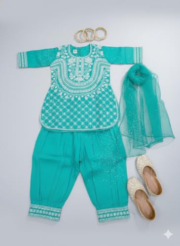 Image of A.T.U.N. (ALL THINGS UBER NICE) Girls Designer Embroidered Salwar Suit with Dupatta | Elegant 3 Piece Traditional Ethnic Outfit for Weddings Festivals & Special Occasions