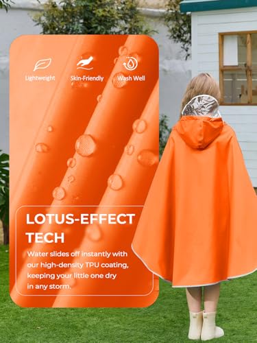 Image of Haloumoning Kids Hooded Rain Poncho Girls Waterproof Lightweight Reusable Raincoat Jacket 4-14 Years