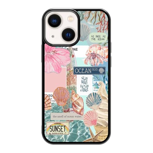 qizjio Coastal Collage Phone Case Shockproof Protective Ocean Seashell Case for iPhone 13 Mini