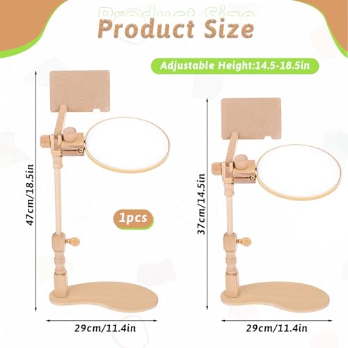 Image of Natural Beech Wood Embroidery Hoop Stand, Adjustable 360 Rotate Cross Stitch Needlepoint Stand Wooden Sitting Embroidery Hoop Frame Holder for DIY Art Craft Sewing Needlework Projects Supplies