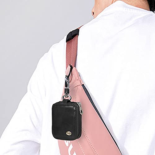 Chanroy Compatible With Airpods Pro & 2 & 1 Portable Premium Pu Leather Protective Vintage Style Case Snap Metal Closure Clip Anti-Scratch Carrying Pouch With Keychain For Airpods Pro & 2 & 1(Black) #TOP4