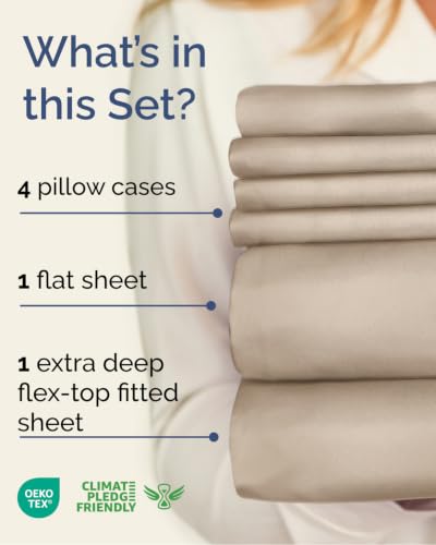 Image of CGK Unlimited Extra Deep Flex Top Split Head King Sheet Set - 6 Piece Breathable and Cooling Sheets - Hotel Luxury Bedding for Women, Men, Kids & Teens - Easy Secure Fit - Extra Deep Pockets - Wheat