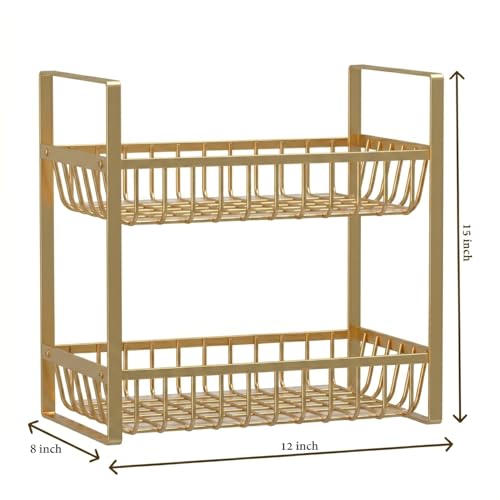 Image of 2 Tier Countertop Fruit and Vegetables Basket | Multipurpose Storage Organize Stand for Kitchen, Dining Table and Bathroom (2 Tier Gold)