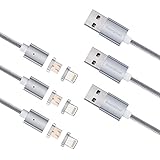 Smart&Cool 5 Feet Gen4 Nylon Braided Two-Mode Magnetic Charging & Data Transfer Cable Compatible with Phones and Tablets with Micro-USB and i-Product Interface(5ft-Silver Triple Pack)