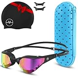 danvalis Gafas natacion hombre polarizadas, gafas natacion mujer,Mod.2024 Estuche de gafas,Gorro natacion e intercambiador medida nasal,gafas de natacion,gafas piscina