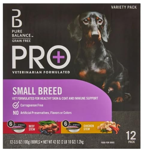 Generic Pure Balance Pro+ Beef Stew & Chicken Stew Wet Dog Food for Small Breeds, Grain Free, 3.5 oz Cups (12 Pack)