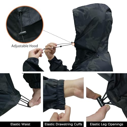 Image of LOOGU Men's Rain Suit - Rain Gear for Men Waterproof, Lightweight Rain Coat, Breathable Mens Rain Jackets Hood and Pants