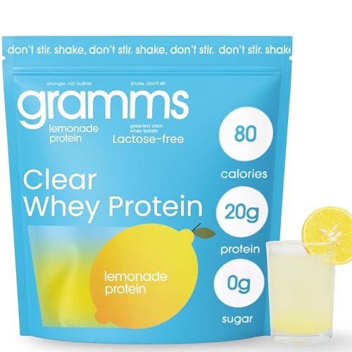 GRAMMS Clear Protein Powder, Lemonade | 20g Protein Grass-Fed Whey Isolate, Zero Sugar, Zero Lactose, Non-Bloating, Non-GMO, Protein for Women (18 Servings)
