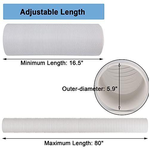 Cllayees Air Conditioner Hose Portable Exhaust Vent, 5.9" Diameter 80" Length Anti-Clockwise Thread, Expandable Ac Universal Hose Compatible With Most Portable Air Conditioners #TOP1
