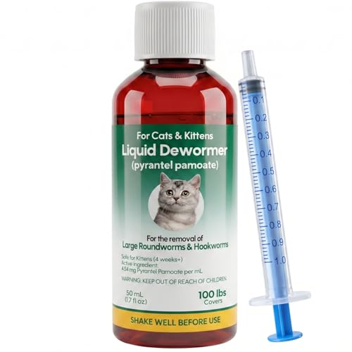 Liquid Dewormer for Cats & Kittens, Pyrantel Pamoate Oral Suspension, Removes Roundworm, Hookworm...