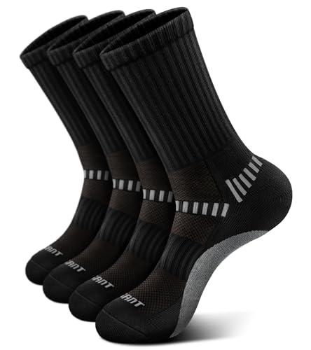 Bigant - Bigant Boys Socks Cushioned Compression Athletic Crew Socks Running Arch Support for 4-12 Years Old Gilrs Kids Youth 4 Pairs(Black,Medium)