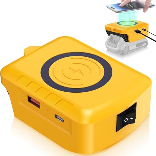 Wireless Portable Charger Compatible with DeWalt 20V Li-ion Battery 15W Charging Station with USB-A & USB-C Ports Battery Adapter for Camping Travel & Job Site