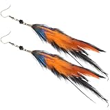 ibasenice 1par Pendientes de Plumas Naturales Colgantes para Mujer Ligeros y Cómodos Estilo Étnico Boho Vintage con Cuentas Decorativas Joyería Elegante para Uso Diario y Eventos Especiales