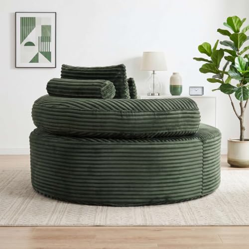 Image of Trustyue Boneless Couch,Comfy Fluffy Sofa Bed,Upholstered Sleeper Sofa with Cup Holder and Throw Pillows,Corduroy Plush Cloud Lounge Chair (Green, Corduroy)