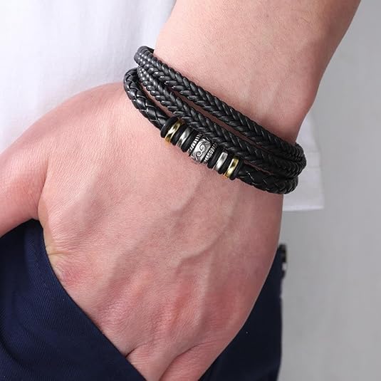 Image of To My Son /Grandson Bracelet From Mom Grandmother, Forever Linked Together Black Braided Leather Infinity Knot Inspirational Bracelets Engraved Love You Forever Birthday Gift Jewelry