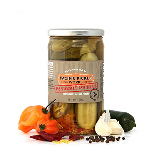 Pandemic Pickles - Spicy Caraway Pickle Halves With Habanero, Jalapeño, Garlic - Gourmet Hot Pickles For Sandwiches, Snacking - Non-Gmo, Kosher, Sugar-Free, Gluten-Free 24Oz Jar (3-Pack) #TOP1