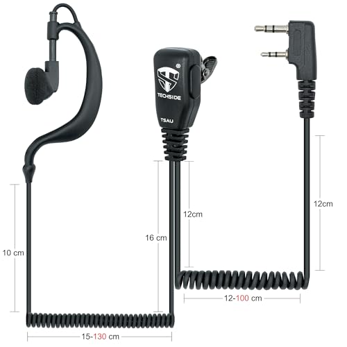 TechSide Microphone Earpiece 2-Pin Kenwood with Coiled Cables, 3. Wrap-around headset - Image 2