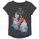 Disney Little Mermaid Movie (Live Action) Girls Hi-Lo Shirttail T-Shirt-Ariel, Black, 6