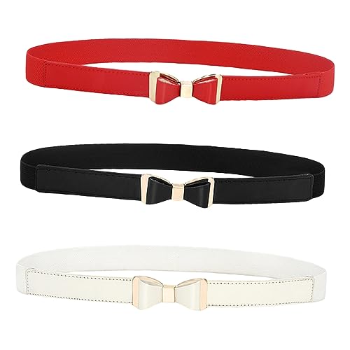 3Pcs Bowknot Waist Belt for Women Elastic Fashion Girdle Red Versatile Waist Decor for Dresses and Casual Wear