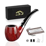 Joyoldelf Pipa per tabacco - Pipa per fumare fatta a mano con fondo piatto, kit per principianti con confezione regalo e accessori