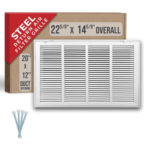 Image of Fits 20x12 Duct Opening | Steel Return Air Filter Grille by Handua [Removable Door] for 1-inch Filters | Vent Cover Grill | White | HVAC Cold Air Intake Grille | Out Dim: 22 5 /8 inchW X 14 5 /8 inchH
