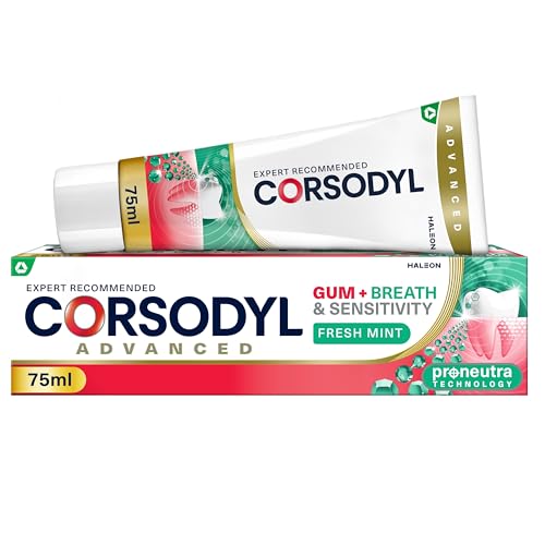 Corsodyl Toothpaste Advanced Gum+ Breath & Sensitivity Toothpaste, with Pro-Neutra Technology for Bad Breath, 75ml