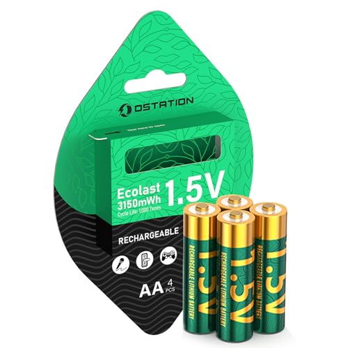 Ostation 1.5V AA Rechargeable Lithium Batteries Smart BMS Li-ion 4 Pack 3150mWh/2100mAh Fast Charging 2/2 Pro Constant Voltage for Cameras Controllers Flashlights