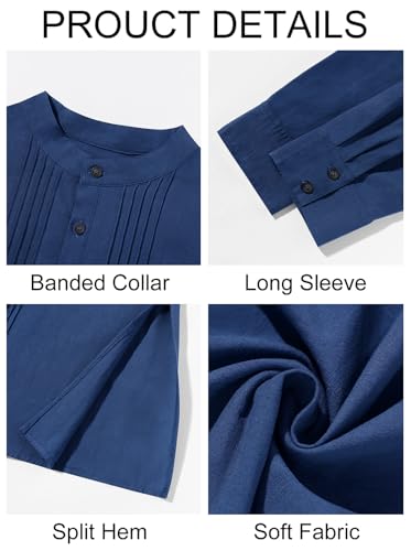 Image of Runcati Mens Kaftan Robe Button Down Long Sleeve Cotton Linen Thobe Casual Muslim Gown Henley Shirt