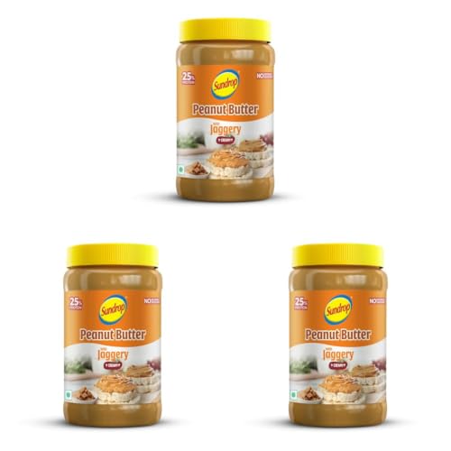 Image of Sundrop Peanut Butter with Jaggery | Creamy | 900 grams | With 25% Protein | 7.5% Dietary Fibre | Premium Roasted Peanuts | Great Value Per Gram of Protein I No refined sugar (Pack of 3)