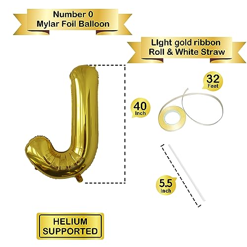 Image of Letter Balloons Gold Party Balloon - 40 Inch Large Gold Letter J Balloon, Letter Balloon Birthday Decorations, Balloon for Women Men Anniversary Party Decorations Supplies