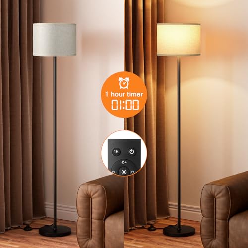 Image of Ambimall 60'' Modern Floor Lamp with Remote, Tall Lamps for Living Room, Bedroom, Office, Dining Room, Beige Shade with Black Pole(Included Bulb)