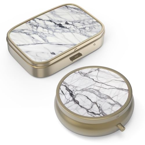 Pill Case Pill Box with Mirror Retro Small Pill Case for Purse or Pocket Bronze Pill Box or Vitamins, Fish Oil, Supplements, Pill Containe Travel Gifts（2PCS）