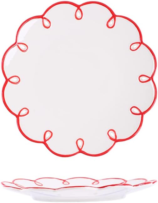 Set of 2 Red Edge Flower Plates