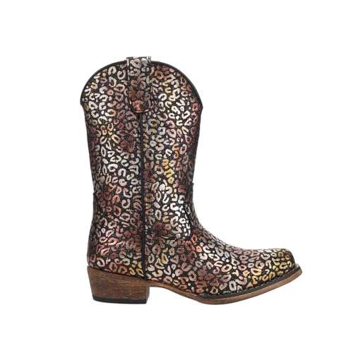 Roper Girls Riley Leopard (Toddler/Little Kid) Western Boot, Black, 2