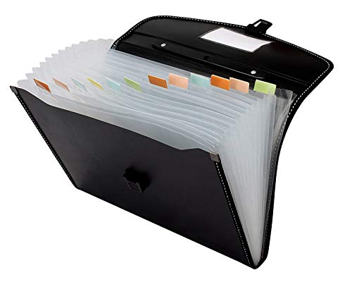 Rojdeal Expanding File Folder, Letter Size (Fits A4 Paper) – Black – with 13 Pockets