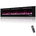 Oxhark Flame 72inch Electric Fireplace in Wall Recessed and Wall Mounted Fireplace Electric, 13 Flame Colors, Realistic Logs &Crystals Fuel Bed, Adjustable Temperature and Timer, 750W/1500W, Black