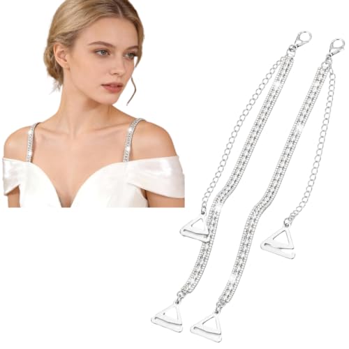 Image of CURATED CART 2 Pcs Adjustable Rhinestone Bra Straps for Women - Non-Slip Bling Shoulder Straps - Sexy Crystal Dress Accessories - Replacement for Wedding, Party Outfits and Beachwear