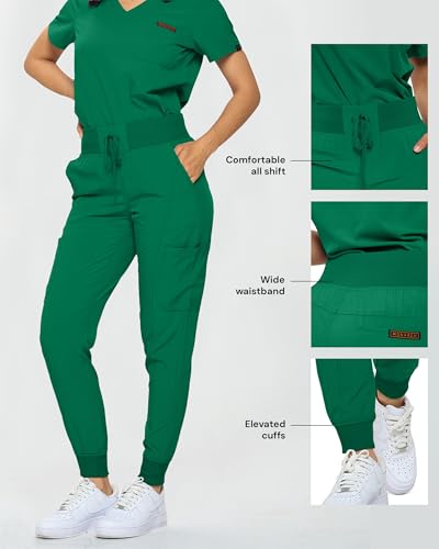 Image of Monarch Uniforms Slim Fit Stretchy Scrubs Women's Jogger Scrub Set Slim Jogger Scrubs with Tuck-In Top for Women
