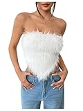 MakeMeChic Women's Fur Tops Concert Fuzzy Crop White Tube Tops Y2K Bandeau Snooki Outfit White Medium