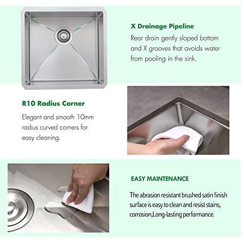 Ecochannels Undermount Kitchen Sink, 21 X 18 X 10 Inch Single Bowl Sink 16 Gauge T-304 Stainless Steel Kitchen Sinks With Accessories #TOP3