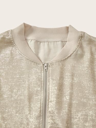 Women's Metallic Zip Up Bomber Jacket Long Sleeve Party Lightweight Coat Outerwear3